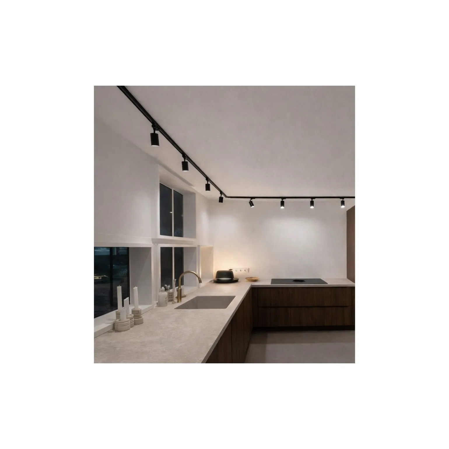 Bright Choice Komplett set 1-Fas Rail L 1 x 1 Meter Svart | incl. 6x Spot + GU10 2700K 3W Dimbar + Ändkåpa, Strömkontakt och L -Anslutningsstycke