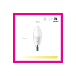 Dubbelpack 2x WiZ Smart LED E14 Kronljus Matt 5W 470lm | Bästa Färgåtergivning - Dimbar - Ersättare 40W