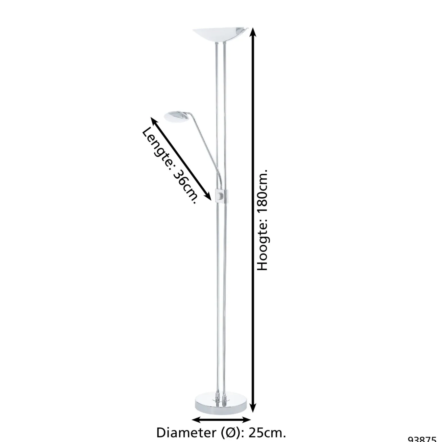 Eglo Golvlampa Baya Led Stål Krom 20W 2440lm - 830 Varm Vit | Dimbar