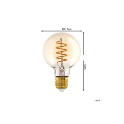 Eglo LED Globe E27 Filament Ambar 4W 245lm - 820 Extra Varm Vit | Dimbar - Ersättare 25W