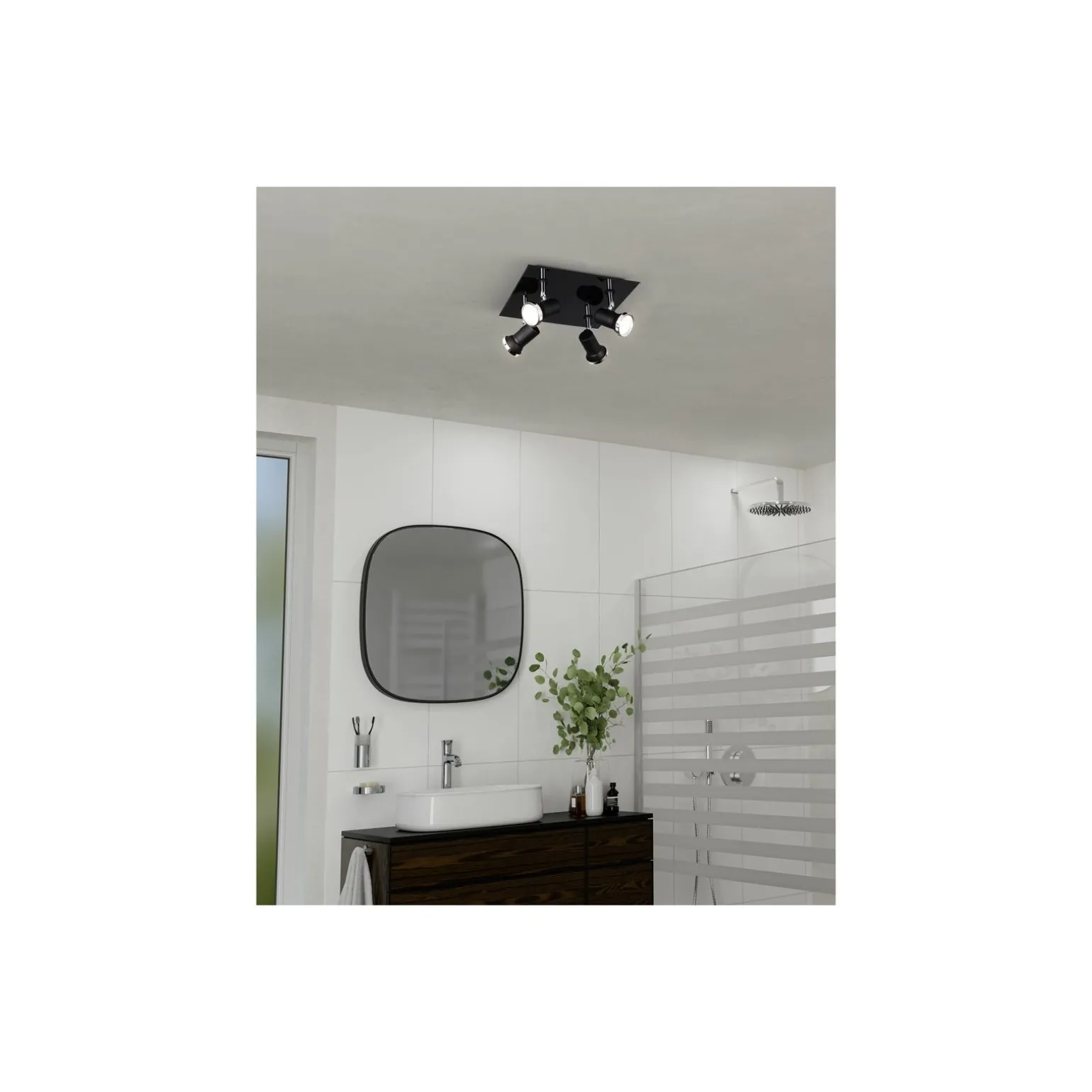 Eglo Taklampa Tamara 1 Stål Svart Krom 4x2.8W 4x250lm - 830 Varm Vit | IP44 - Inkl. 4x GU10