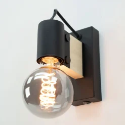 Eglo Vägglampa Bailrigg Stål Svart Trä | Passande För 1x E27
