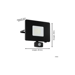 Eglo Vägglampa Faedo 3 Aluminium Svart 53W 5800lm - 850 Kallvit | IP44 - Rörelsesensor
