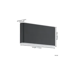 Eglo Vägglampa Grutti Aluminium Antracit 5W 630lm - 830-840-865 CCT | IP65