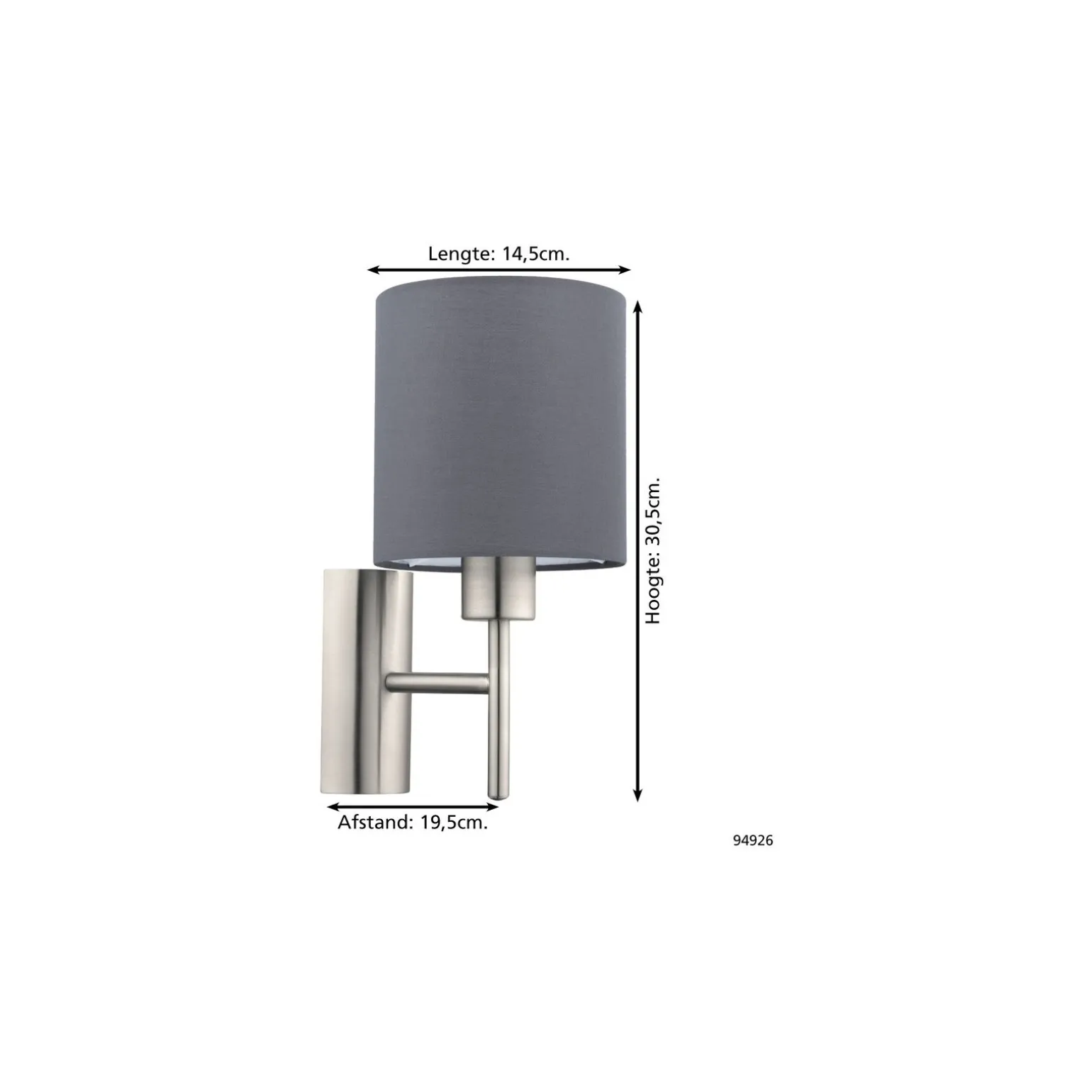 Eglo Vägglampa Pasteri Stål Satin Nickel | IP20 - Passande för 1x E27