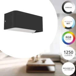 Eglo Vägglampa Sania-Z Aluminium Svart 10W 1180lm - 827-865 Justerbar Vit | IP55 - Dimbar