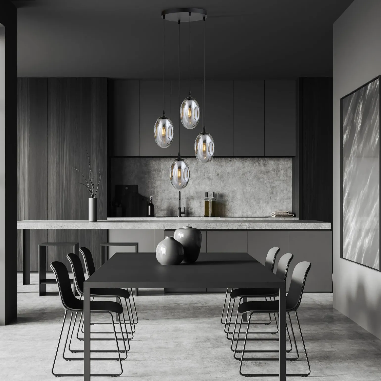 Emibig Pendellampa Astral Stål Svart | Passande för 4x E14 - Max 10W