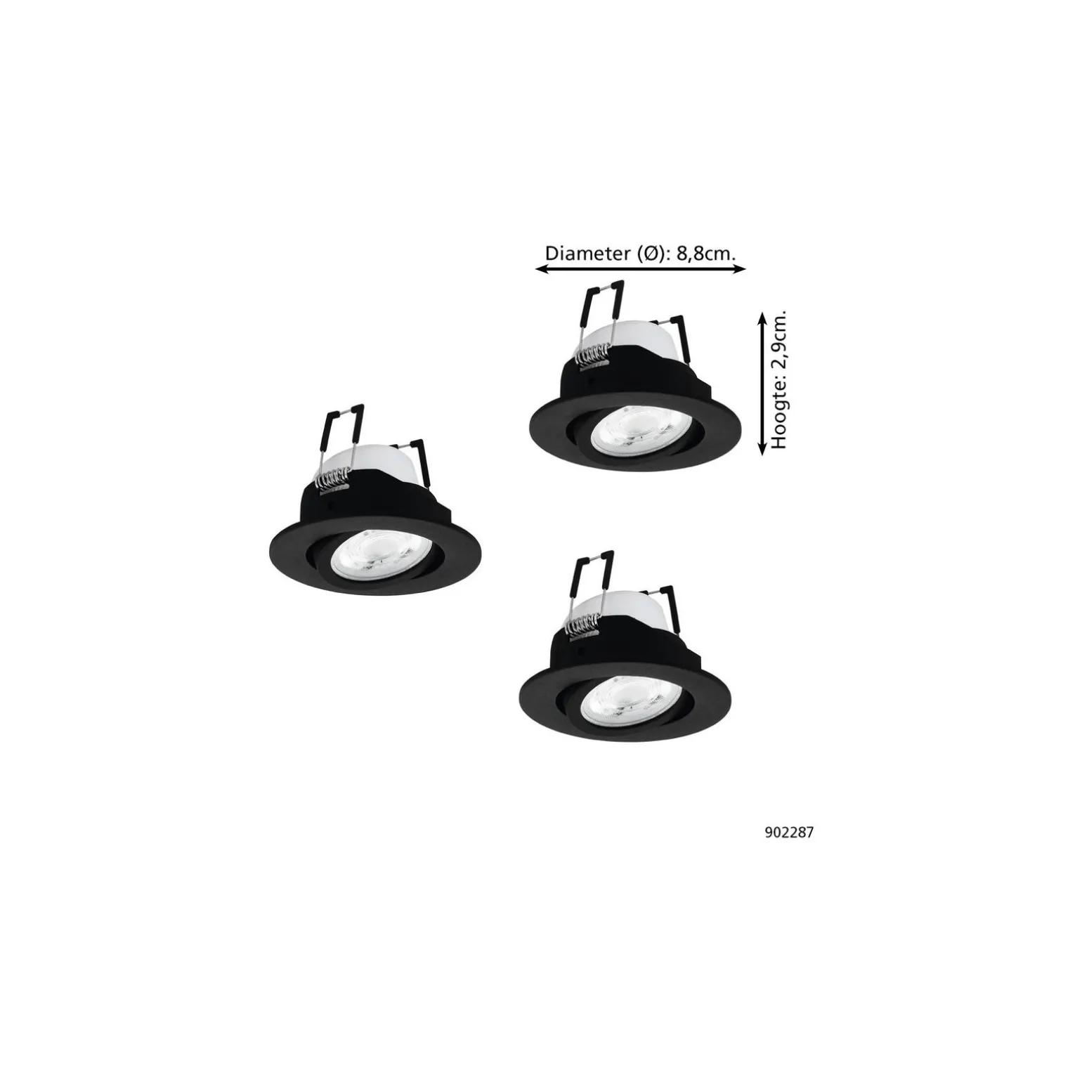 Flerpack 3x Eglo LED Spot Saliceto-Z Aluminium Svart 4.7W 440lm - 827-865 Justerbar Vit + RGB | 88mm - Utskärning 68mm - IP20 - Zigbee Dimbar