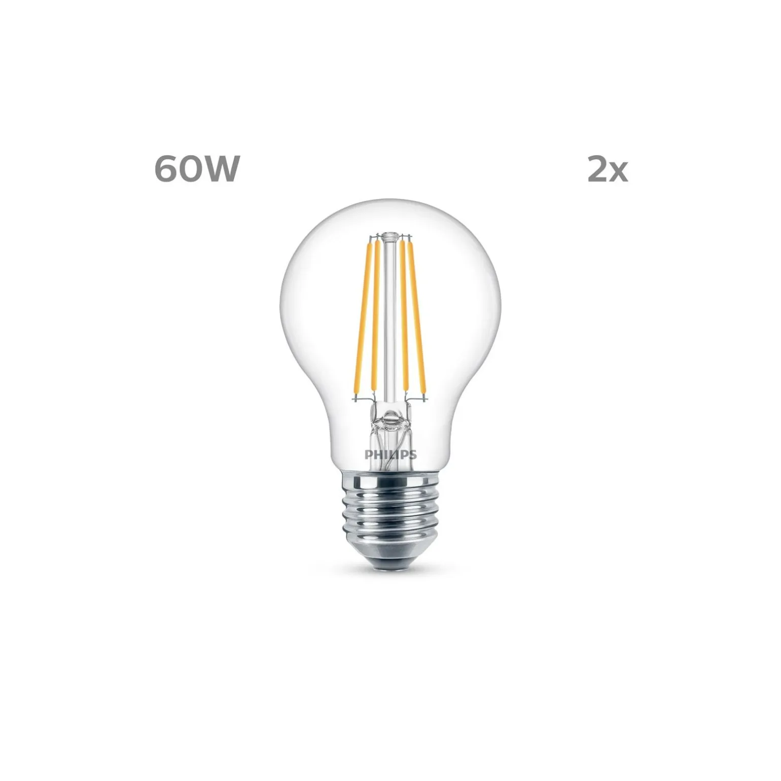 Flerpack 2x Philips Lampa LED E27 Päron Filament Klar 7W 850lm - 840 Kallvit