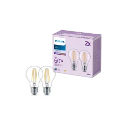 Flerpack 2x Philips Lampa LED E27 Päron Filament Klar 7W 850lm - 840 Kallvit