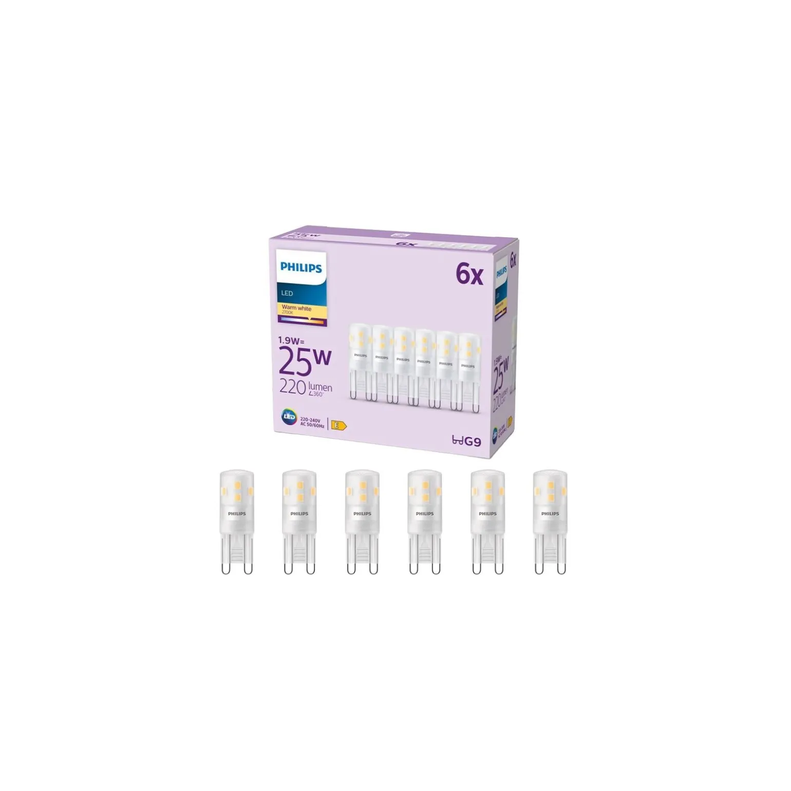 Flerpack 6x Philips LED Capsule G9 Matt 1.9W 220lm - 827 Extra Varm Vit