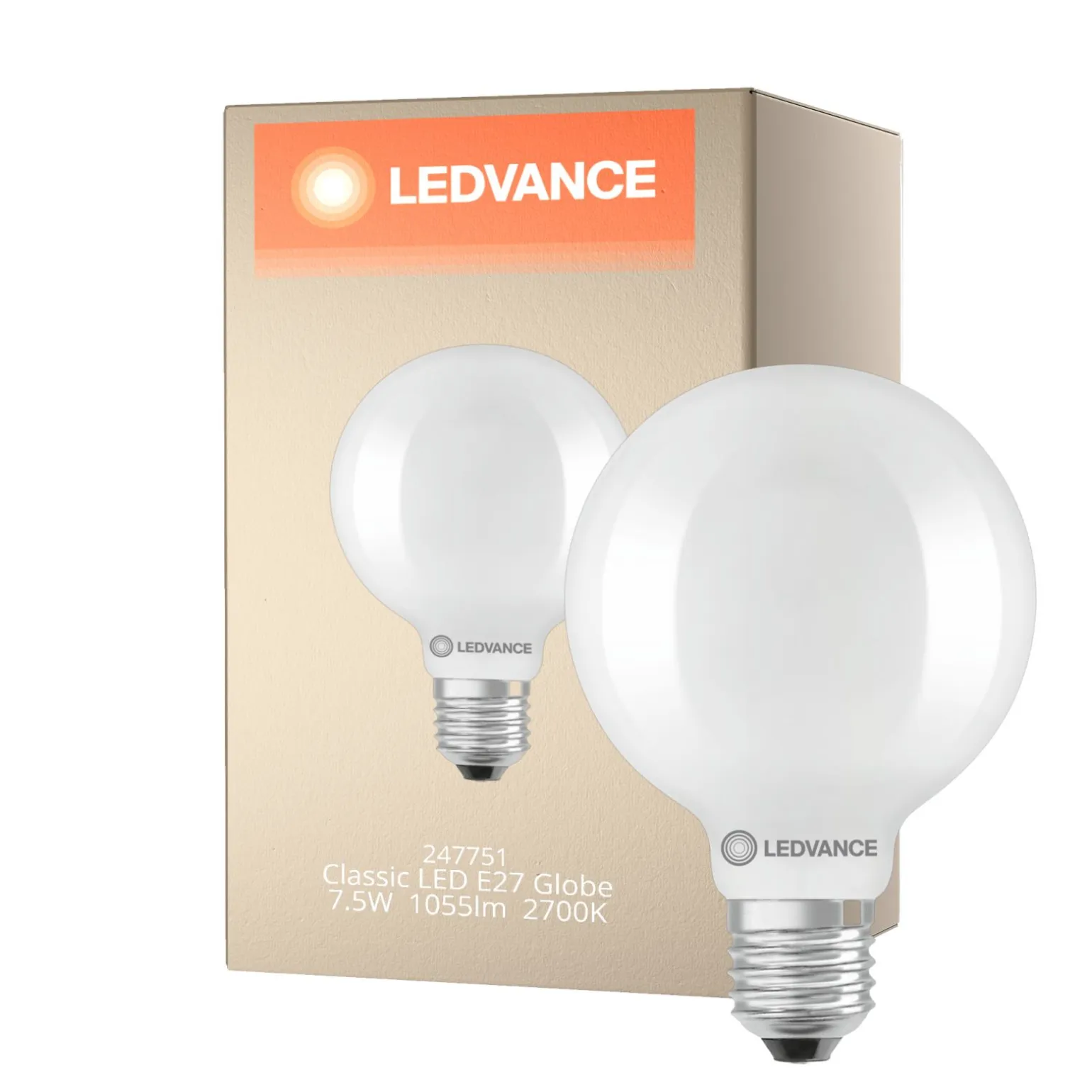 Ledvance Classic LED E27 Globe Filament Matt 7.5W 1055lm - 827 Extra Varm Vit | Dimbar - Ersättare 75W