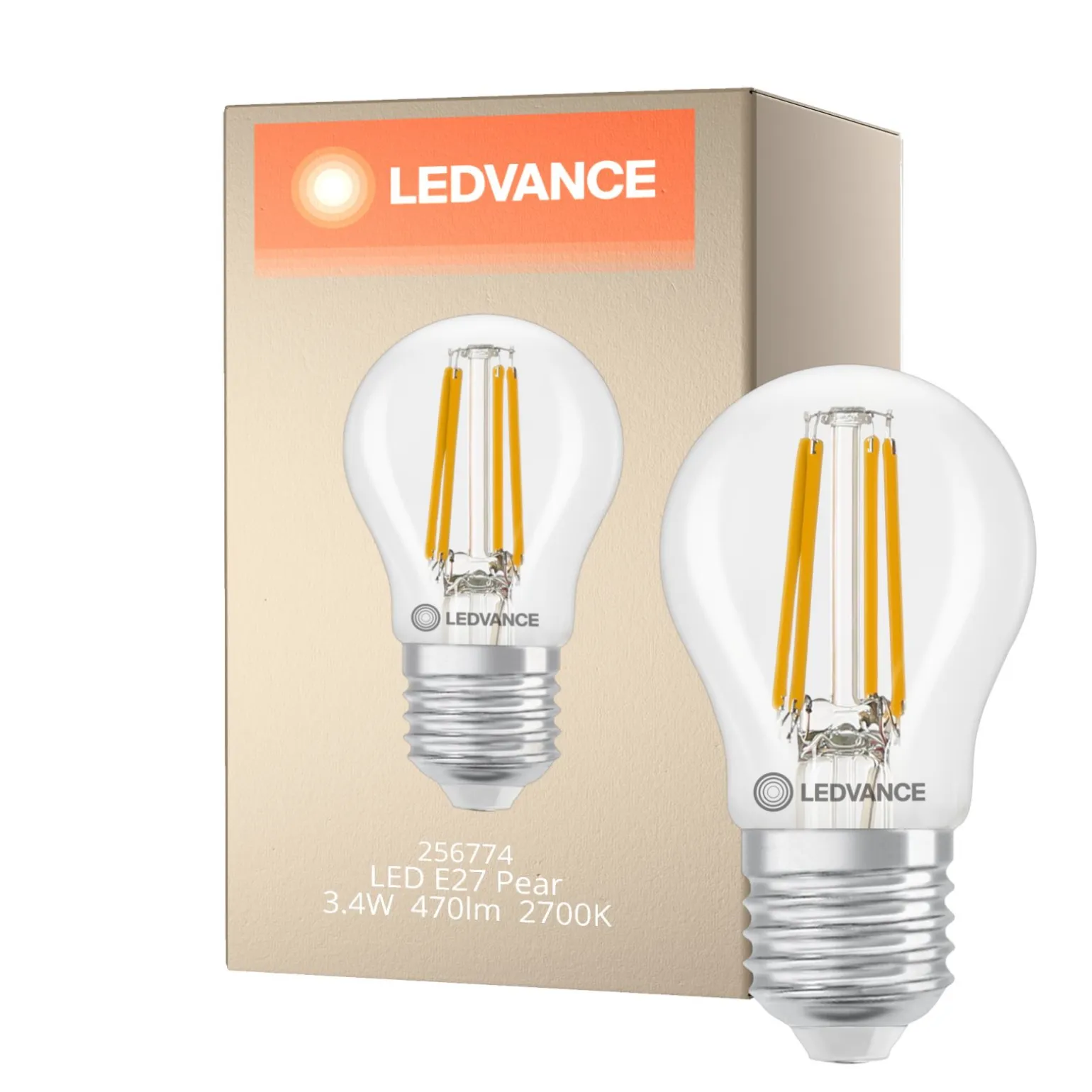 Ledvance Classic LED E27 Päron Filament Klar 3.4W 470lm - 827 Extra Varm Vit | Dimbar - Ersättare 40W