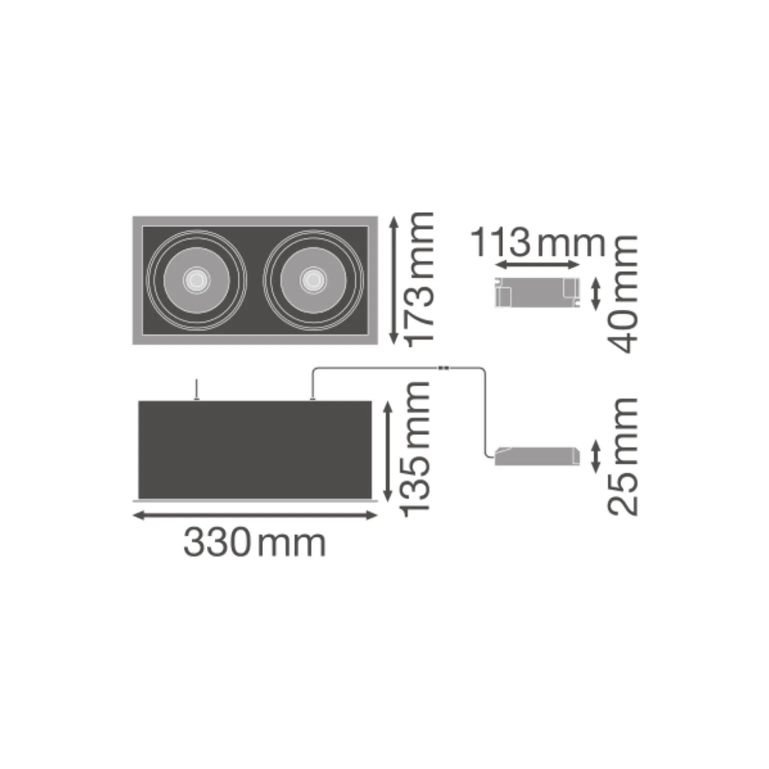 Ledvance LED Spot Fyrkant Multi Lutningsbar Svart-Vit 2x30W 5400lm 38D - 840 Kallvit | Utskärning 320x160mm