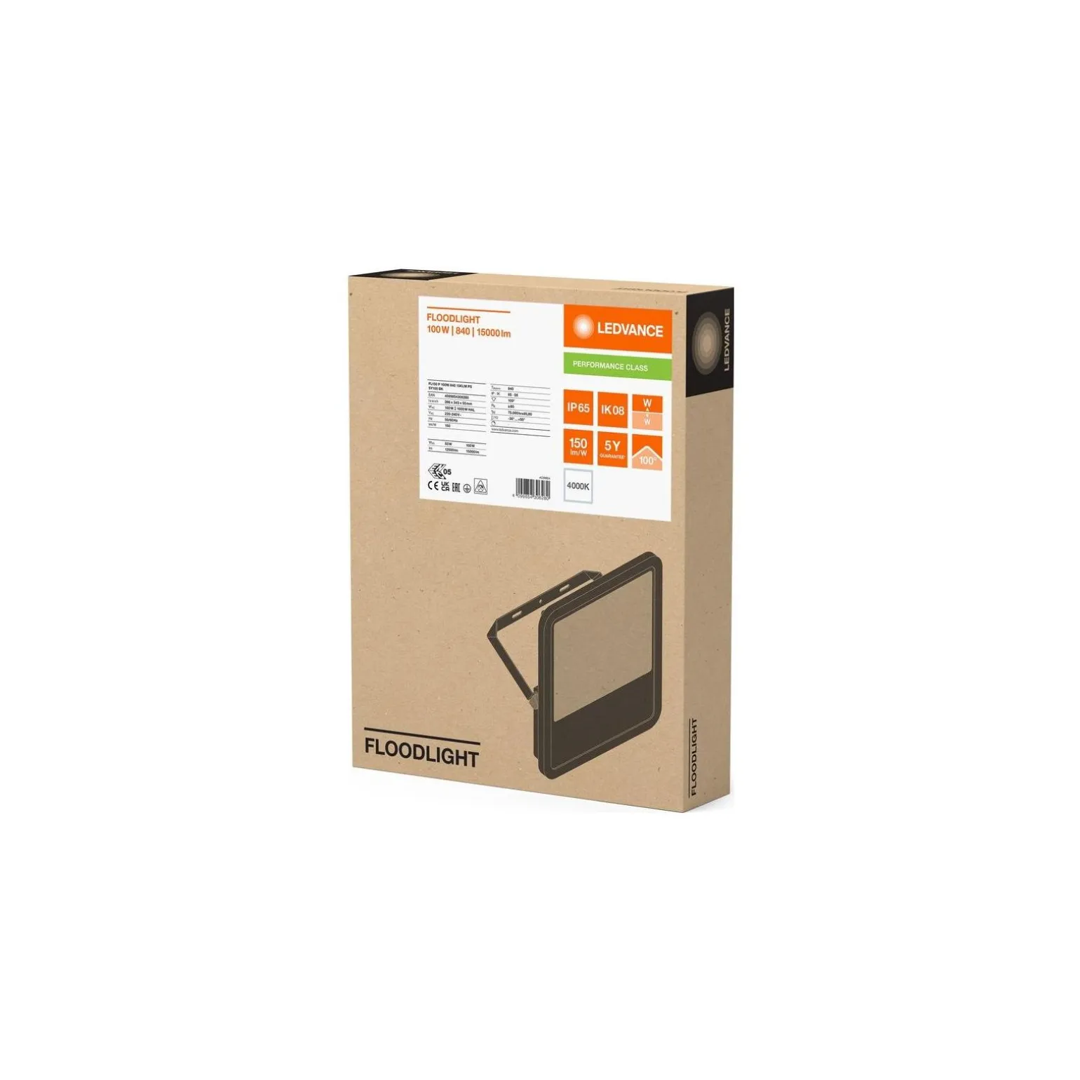 Ledvance LED Strålkastare Aluminium Svart 100W 15000lm 100D - 840 Kallvit | IP66 - Symmetrisk