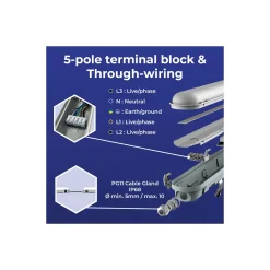 Noxion LED Allmänbruksarmatur Vattentät Poseidon V3.0 35-65W 4550-9100lm - 830-865 CCT | 150cm - Kabelgenomföring (5x2.5mm2) - 3 Timmar Nödbelysning