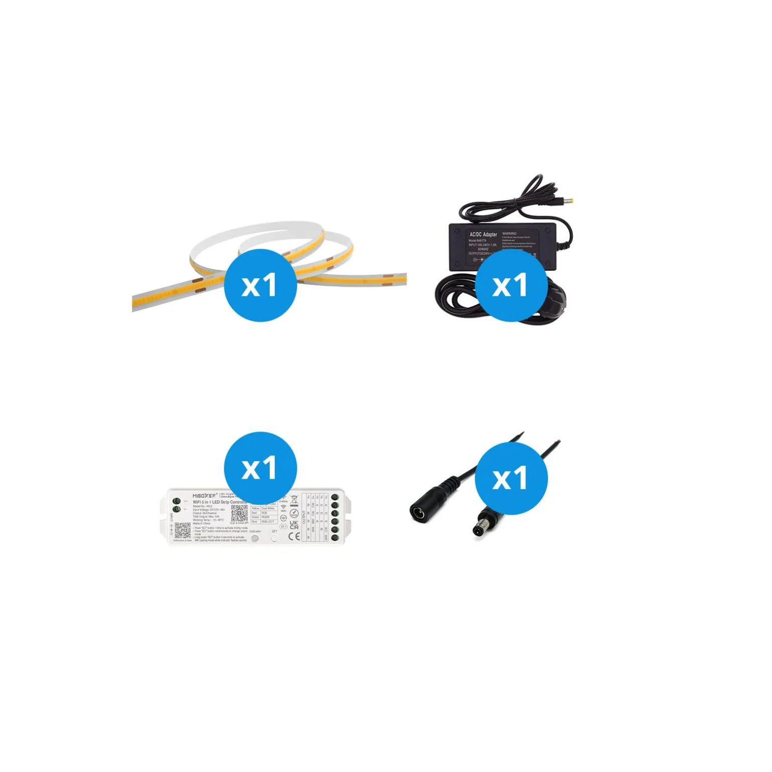 Noxion Led-Ljusslingor Naga 5 Meter Komplett set - Smart Wifi - 24V - 320LEDs/m - COB - 8W/m - 930 Varm Vit | 8mm - IP20 - Bästa Färgåtergivning