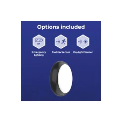 Noxion LED Plafond Pro V2 12/16/20W 2400lm - 830-840-865 CCT | 325mm - IP65 - Rörelse- och Ljussensor - 3 Timmar Nödbelysning + Ring Svart