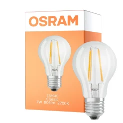 Osram Classic LED E27 Päron Filament Klar 7W 806lm - 827 Extra Varm Vit | 3 Step Dim - Ersättare 60W