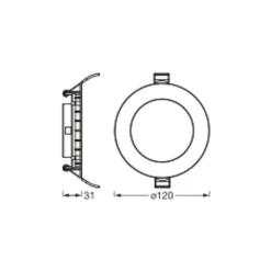 Osram LED Downlight Recess Slim Vit 8W 550lm 110D - 840 Kallvit | Utskärning 120mm