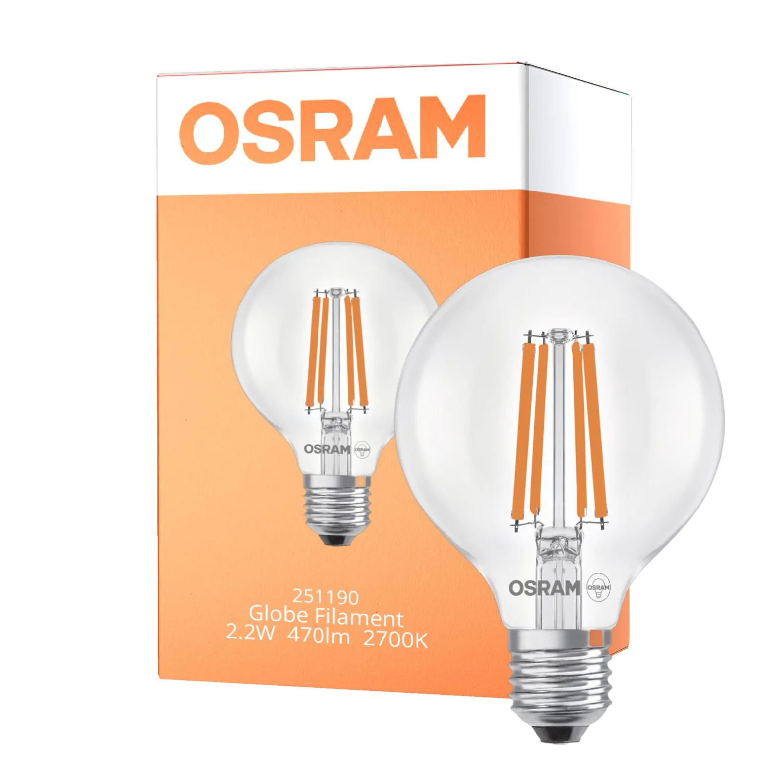 Osram LED Lamps E27 Globe Filament Klar 2.2W 470lm - 827 Extra Varm Vit | Ersättare 40W