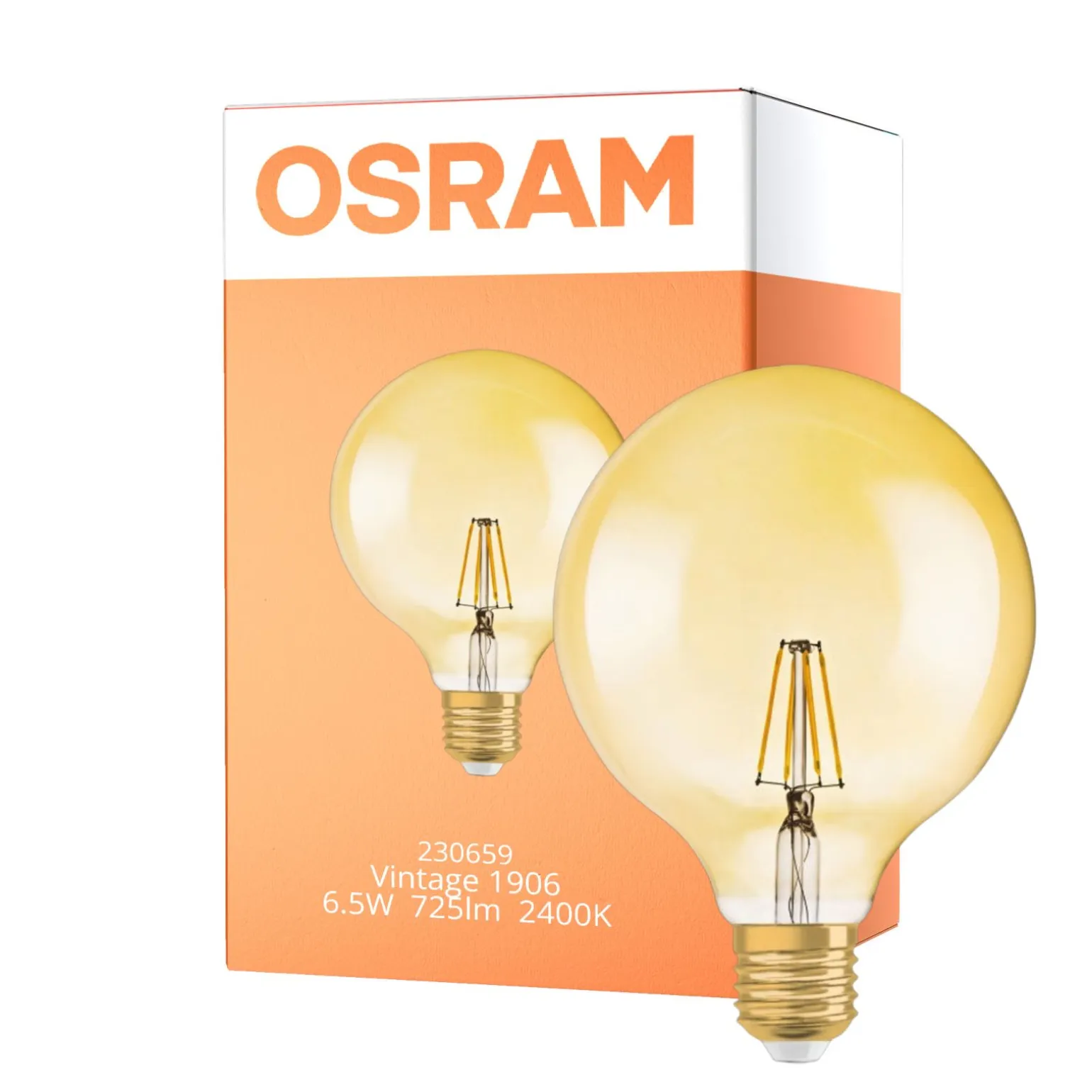 Osram Vintage 1906 LED E27 Globe Filament Guld 125mm 6.5W 650lm - 824 Extra Varm Vit | Dimbar - Ersättare 50W