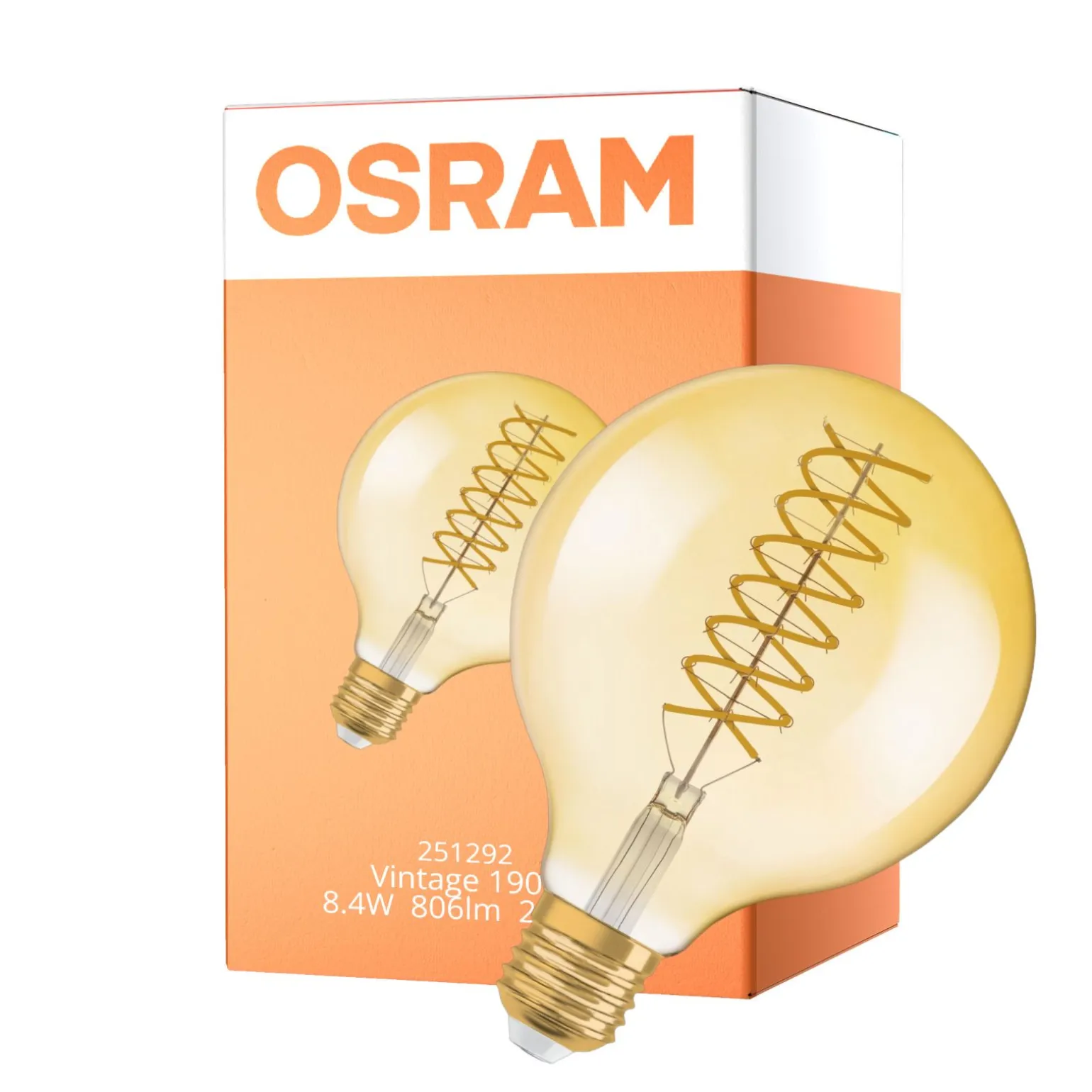 Osram Vintage 1906 LED E27 Globe Filament Guld 8.4W 806lm - 824 Extra Varm Vit | Ersättare 60W - Dimbar