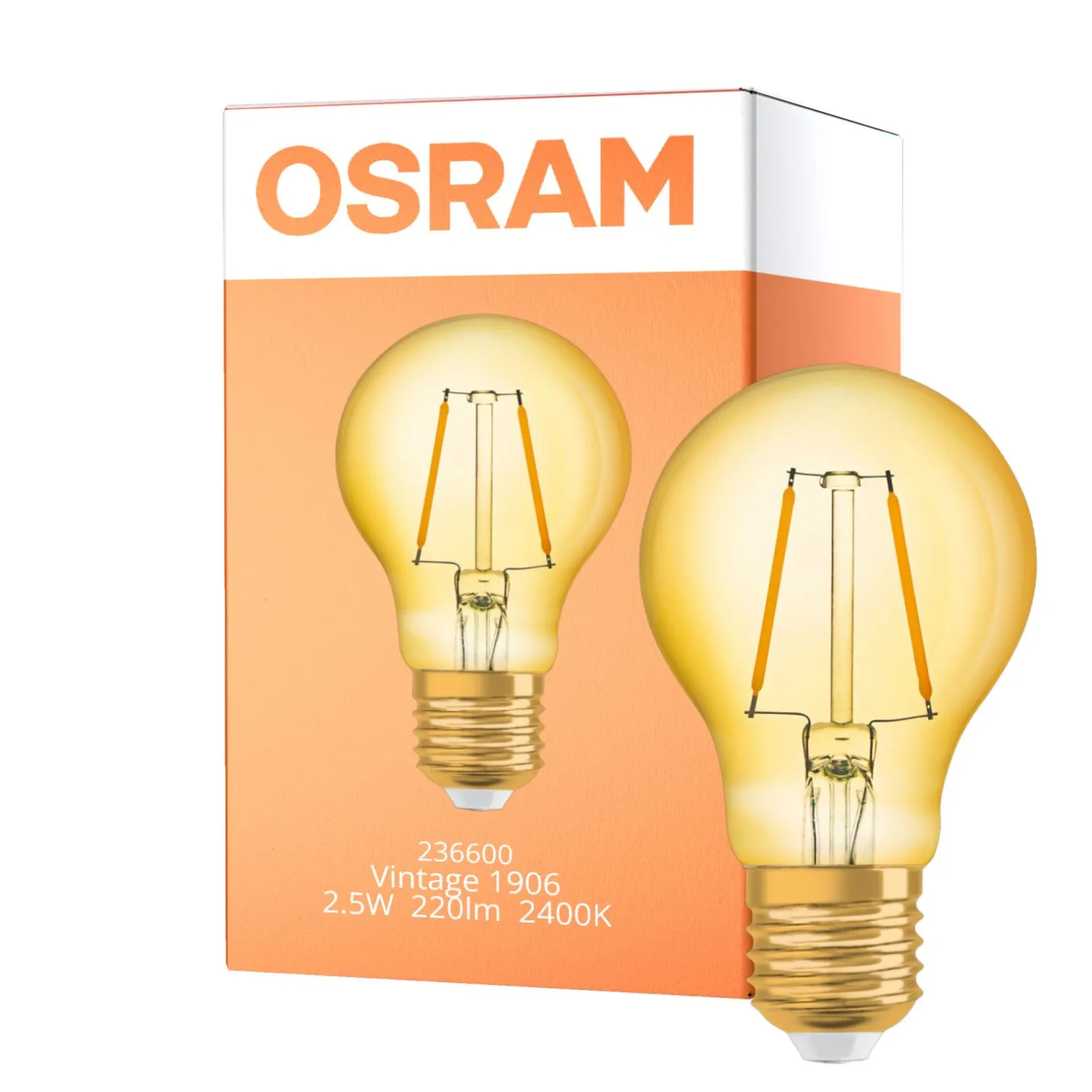 Osram Vintage 1906 LED E27 Päron Filament Guld 2.5W 220lm - 824 Extra Varm Vit | Ersättare 25W
