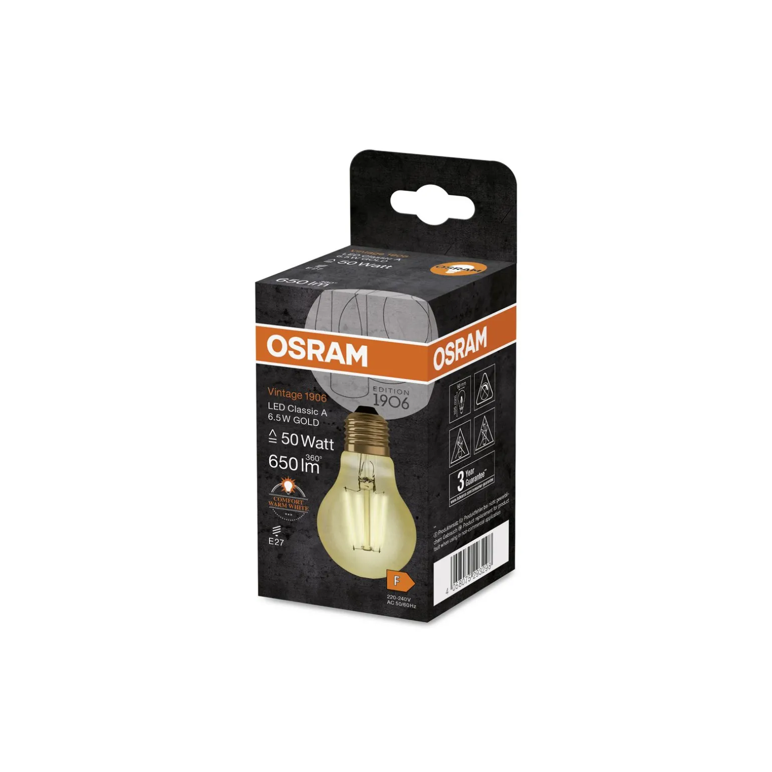 Osram Vintage 1906 LED E27 Päron Filament Guld 6.5W 725lm - 824 Extra Varm Vit | Ersättare 60W