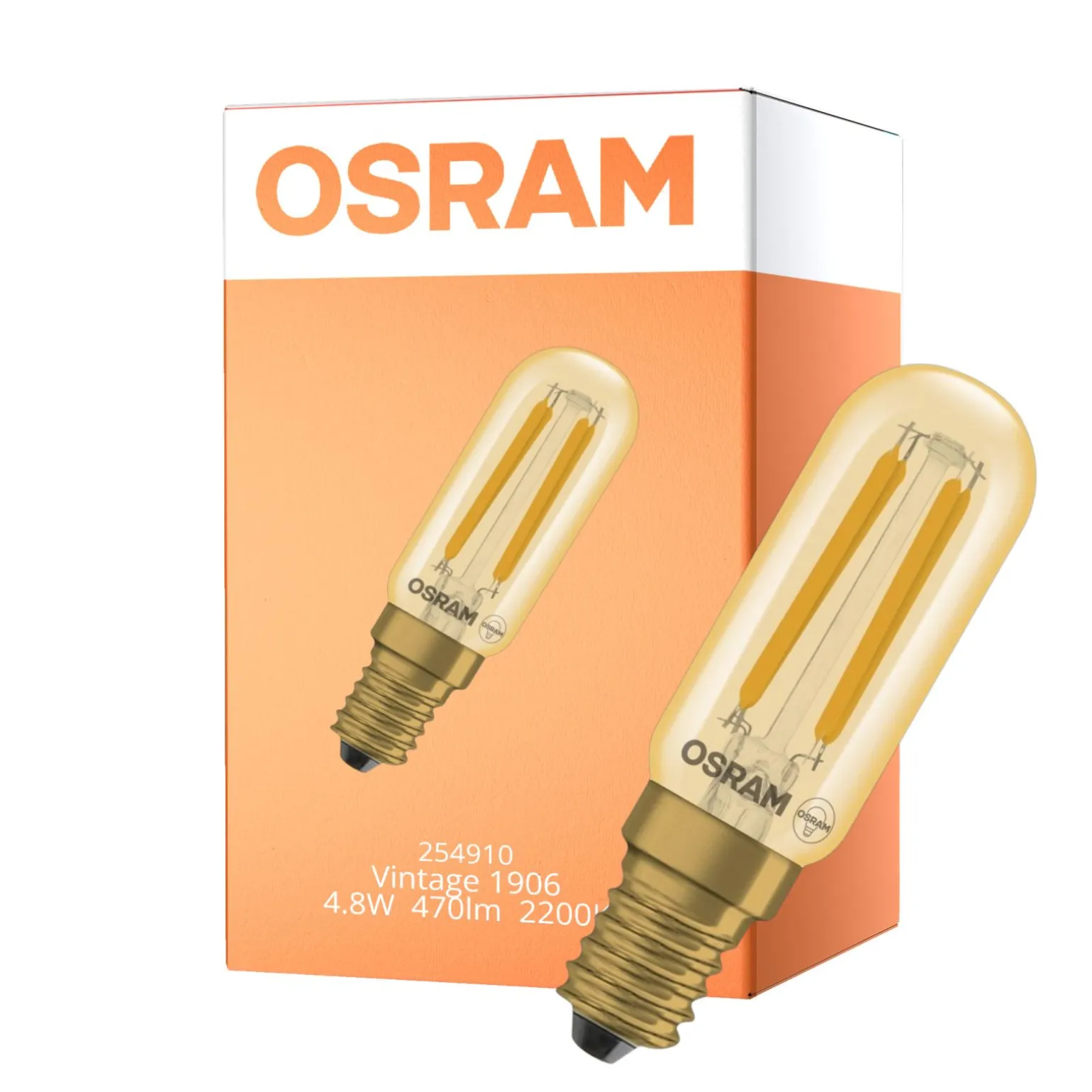 Osram Vintage 1906 LED Special Shapes E14 Tubular Ambar 4.8W 470lm - 822 Extra Varm Vit | Dimbar - Ersättare 40W