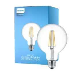 Philips Corepro LED Globe E27 Filament Klar 95mm 7W 806lm - 827 Extra Varm Vit | Ersättare 60W
