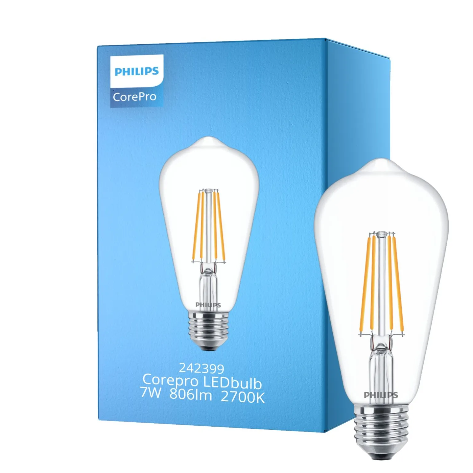 Philips Corepro LED Lampa E27 Edison Filament Klar 7W 806lm - 827 Extra Varm Vit | Ersättare 60W