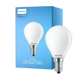 Philips Corepro LED Lustre E14 Boll Matt 6.5W 806lm - 840 Kallvit | Ersättare 60W