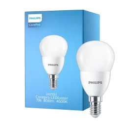Philips Corepro LED Lustre E14 Boll Matt 7W 806lm - 840 Kallvit | Ersättare 60W