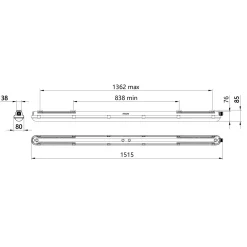 Philips LED Allmänbruksarmatur Vattentät CoreLine WT120C G3 50W 8000lm - 840 Kallvit | 150cm - Interact Dimbar - Ersättare 2x58W