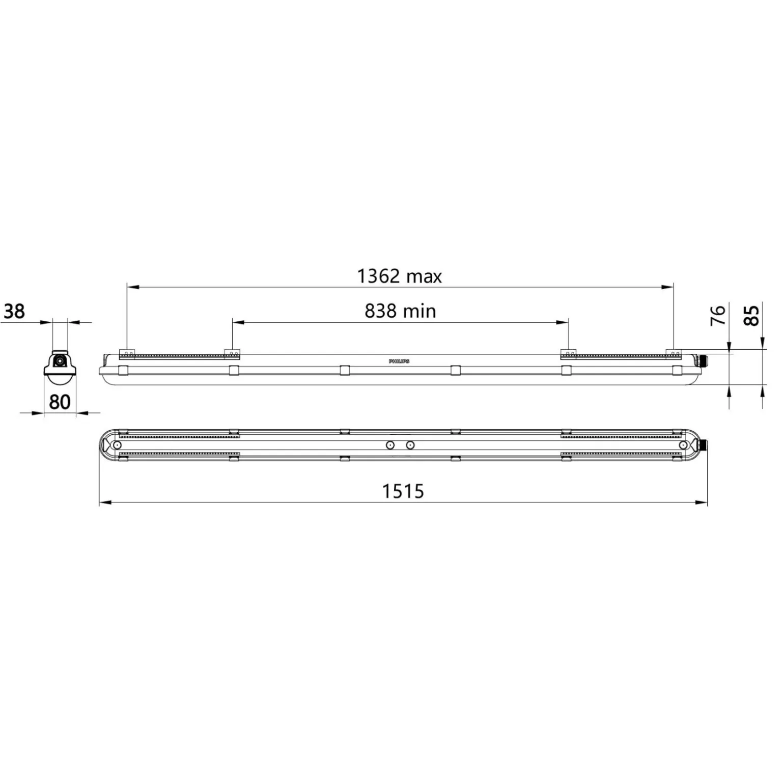 Philips LED Allmänbruksarmatur Vattentät CoreLine WT120C G3 75W 12000lm - 840 Kallvit | 150cm - Dali Dimbar - Ersättare 2x58W