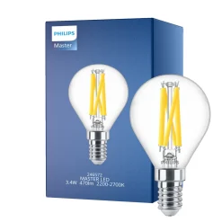 Philips MASTER LED E14 Boll Filament Klar 3.4W 470lm - 922-927 Dim To Warm | Bästa Färgåtergivning - Dimbar - Ersättare 40W