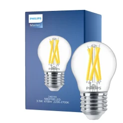 Philips MASTER LED E27 Boll Filament Klar 3.5W 470lm - 922-927 Dim To Warm | Bästa Färgåtergivning - Dimbar - Ersättare 40W