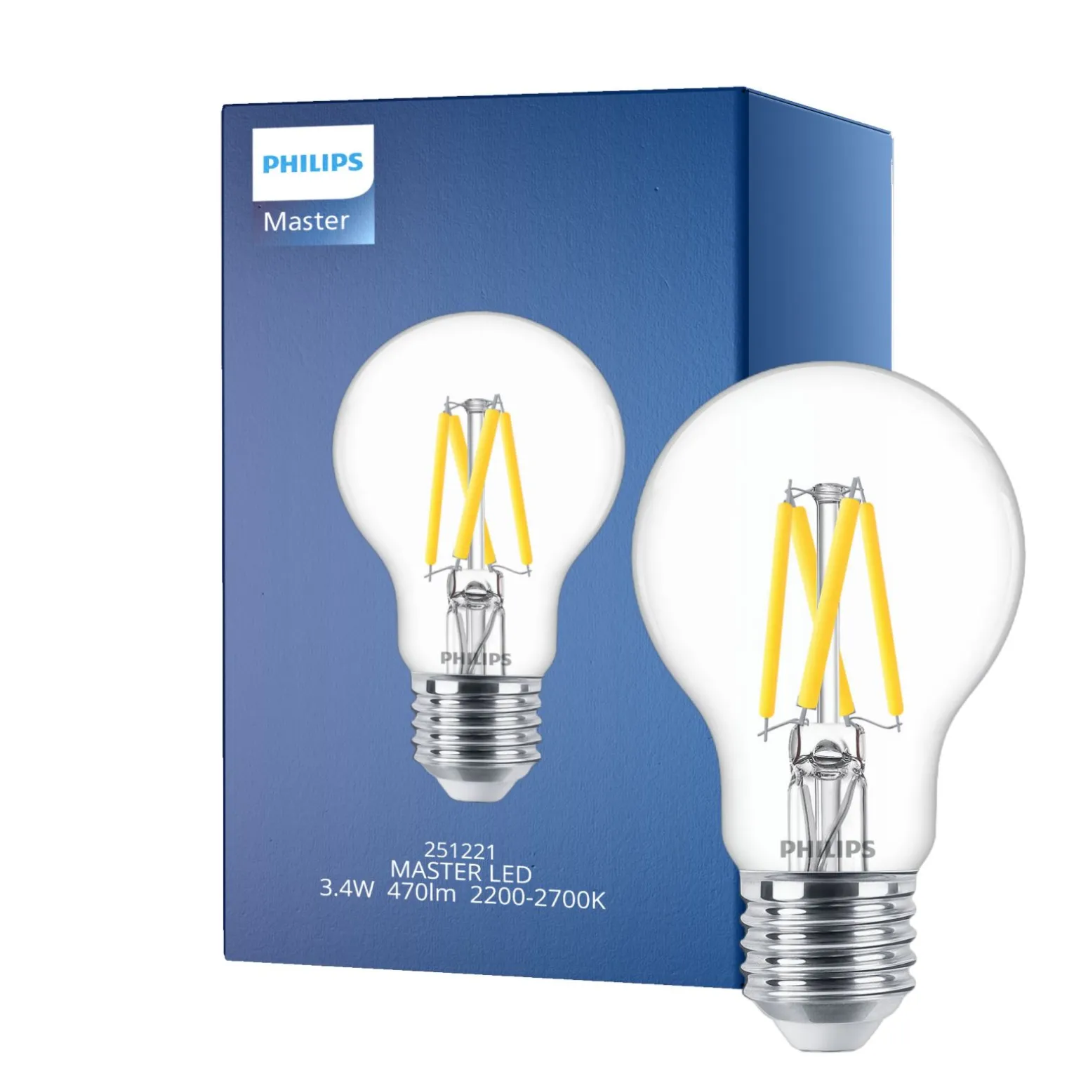 Philips Master LED E27 Päron Filament Klar 3.4W 470lm - 922-927 Dim To Warm | Bästa Färgåtergivning - Dimbar - Ersättare 40W