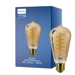 Philips MASTER Value LED Lampa E27 Edison Filament Guld 4W 250lm - 818 Extra Varm Vit | Dimbar - Ersättare 25W