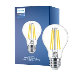 Philips MASTER Value LED Lampa E27 Päron Klar 7.8W 1055lm - 927 Extra Varm Vit | Bästa färgåtergivning - Dimbar - Ersättare 75W