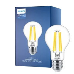 Philips MASTER Value LED Lampa E27 Päron Klar 11.2W 1521lm - 927 Extra Varm Vit | Bästa färgåtergivning - Dimbar - Ersättare 100W